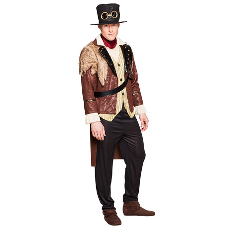 Adult men's Captain Steampunk costume in size 50/52, featuring vintage-inspired design, ideal for steampunk cosplay or themed parties.