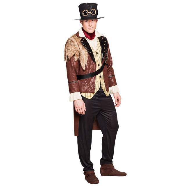 Adult men's Captain Steampunk costume in size 50/52, featuring vintage-inspired design, ideal for steampunk cosplay or themed parties.
