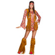 Adult women's hippie costume in size 36/38, 100% polyester, inspired by 60s and 70s fashion, featuring vibrant retro design.