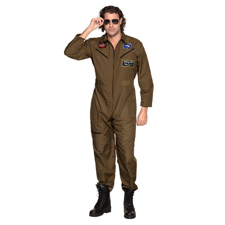 Adult men's jet pilot costume in size 50/52 made of 100% polyester, ideal for aviation-themed parties or military events.