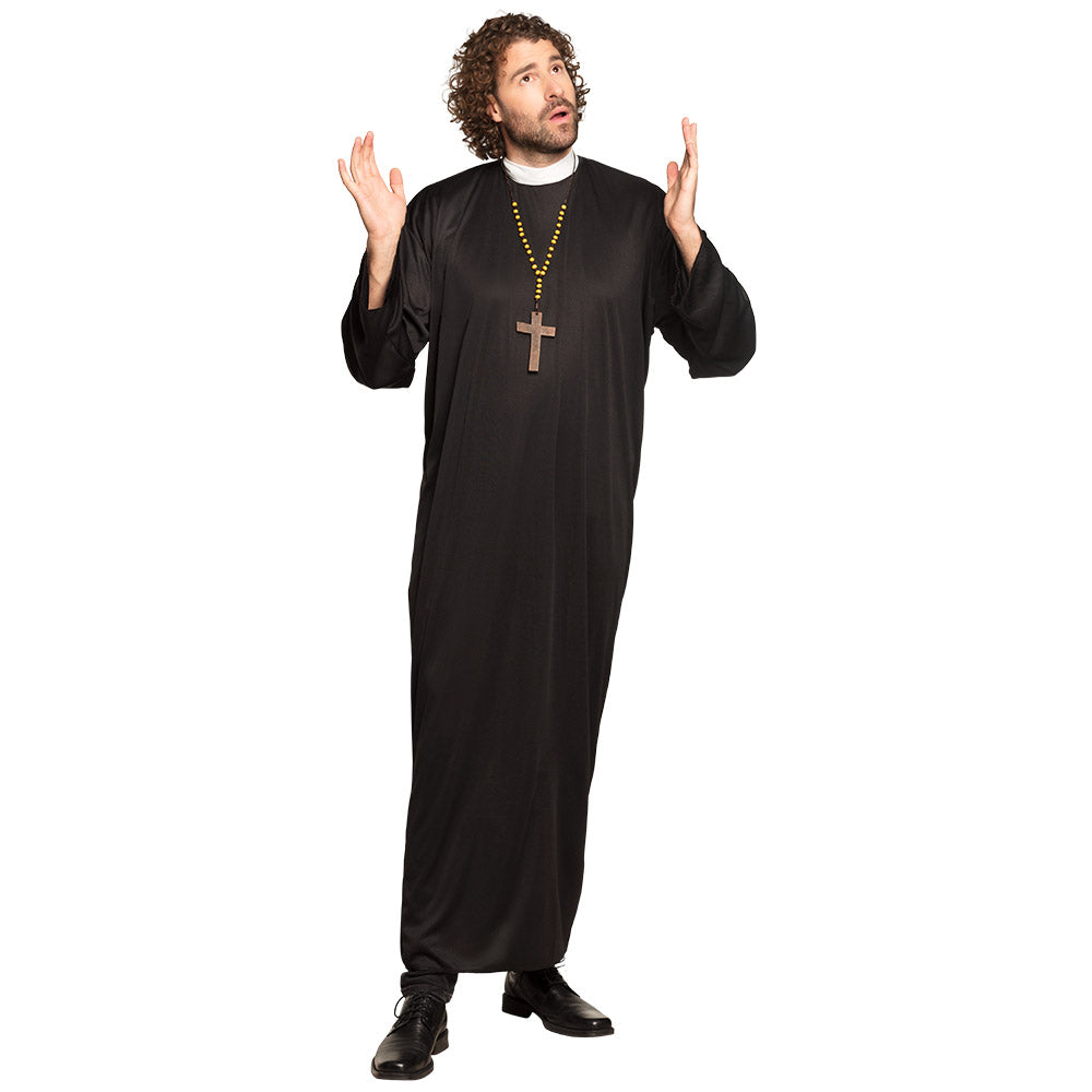 Adult men's priest costume in medium or large size, 100% polyester, religious themed outfit for adults.