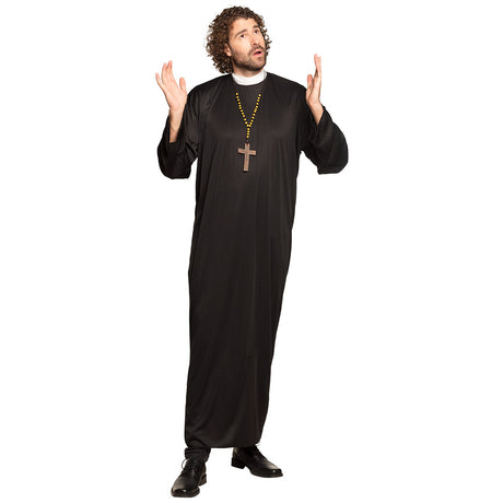 Adult men's priest costume in medium or large size, 100% polyester, religious themed outfit for adults.