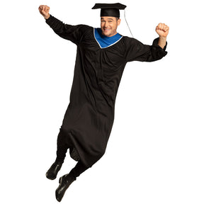 Adult graduation costume for men and women in medium and large sizes, made of 100% polyester, ideal for graduation ceremonies and parties.