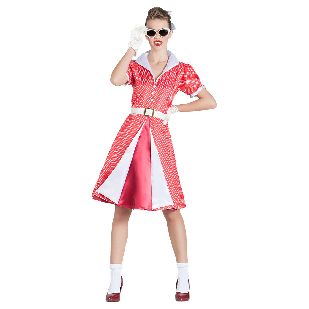 Women's 1950s Fifties Barbara costume in size small, adult rock and roll outfit made of 100% polyester.
