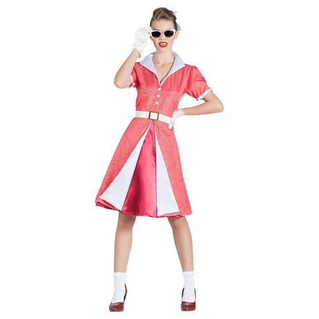 Women's 1950s Fifties Barbara costume in medium/large, retro rock and roll dress made of 100% polyester, ideal for adult parties and themed events.