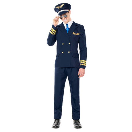 Adult men's Orville pilot costume in medium or large size, aviation-themed outfit made of 100% polyester, ideal for adult costume parties or events.
