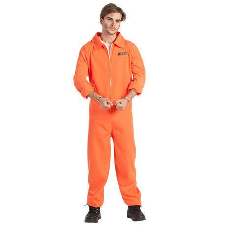Adult men's prisoner costume Peter in medium/large size, 100% polyester, ideal for police and SWAT themed parties.