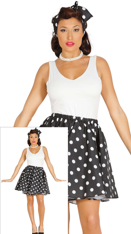 Black polyester pin-up costume for women, size large 42-44, 1950s theme, perfect for adult dress-up and accessories.