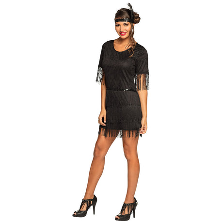 Women's 1920s Flapper Darcy costume dress in size 36/38, vintage-inspired black polyester outfit for adults, perfect for themed parties and retro events.