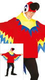 Large multicolored parrot costume for adult men made of polyester, animal theme, ideal for parties and events.