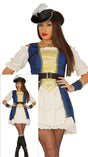Women's pirate costume in beige and blue polyester, adult size 38/40, ideal for pirate-themed parties and events.