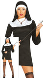 Adult women's medium black and white polyester nun costume for religious themed dress-up or Halloween.