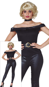 Women's Bad Sandy costume in black polyester, size small, inspired by 1950s cinema, adult movie character outfit.