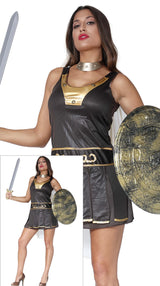 Women's Roman or Greek costume in medium size, brown and gold polyester, ideal for adult fancy dress parties or historical themed events.