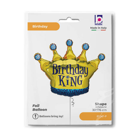 Ballon anniversaire roi - Doré - 30" - Gonflage Hélium en boutique