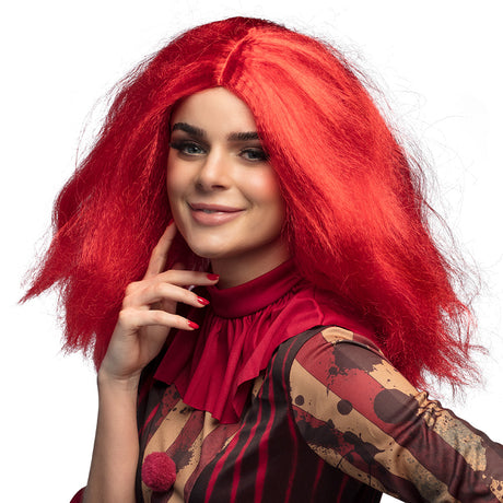 Women's horror clown wig for adults, 100% polyester, perfect for Halloween costumes and clown-themed parties.