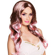 Pink fairy tale wig for women, adult size, made of 85% polyethylene and 15% polyester, packaged in a box.