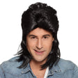 Black Jimmy wig for men made of polyethylene and polyester, adult size, displayed in a box.