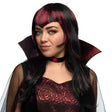 Red vampire wig with streaks for women, perfect for Halloween costumes, made of 100% polyester, adult size, packaged in a box.