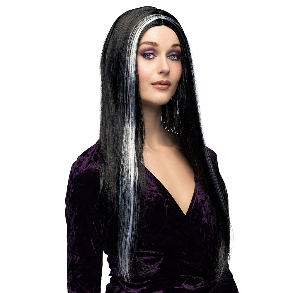 Black and white witch wig for women, perfect Halloween costume accessory, made of 100% polyester, adult size.