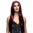 Black and red striped witch wig for women, perfect Halloween costume accessory made of 100% polyester, adult size.