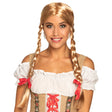 Blonde Heidi wig for women made of 100% polyester with ribbons, ideal for Oktoberfest costumes, packaged in a box.