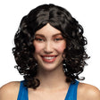 Black cocktail wig for women made of 100% polyester, adult size, displayed in a box.