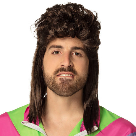 Brown Larry wig for men, 90s old school style, made of 100% polyester, adult size, packaged in a box.