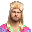 Blonde Larry wig for men, 90s old school style, made of 100% polyester, adult costume accessory in box packaging.