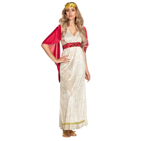 Adult women's Livia Roman and Greek costume in size 36/38, made of 100% polyester, displayed in retail packaging.