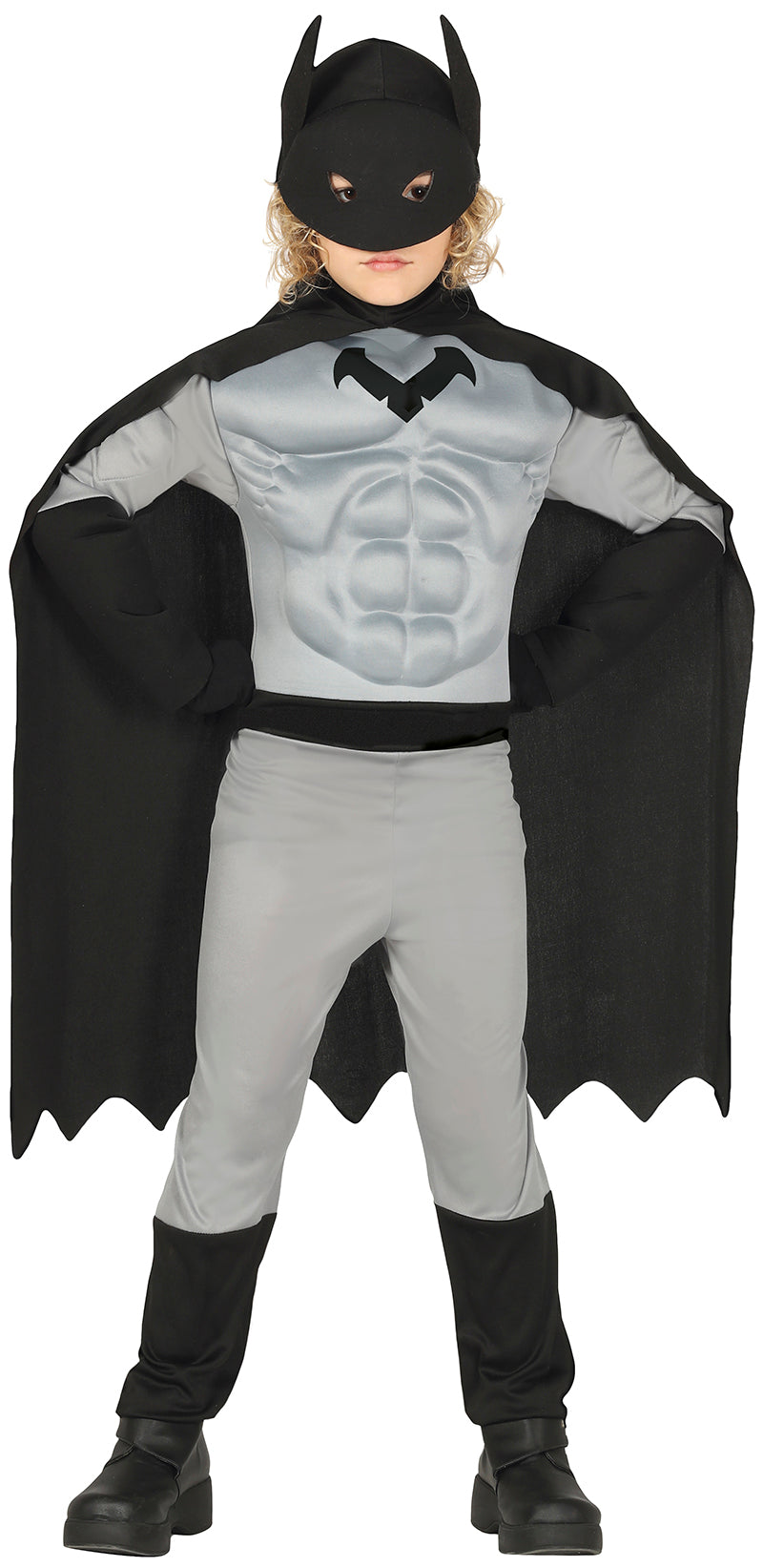 Déguisement super-héros musclé enfant gris et noir 10-12 ans