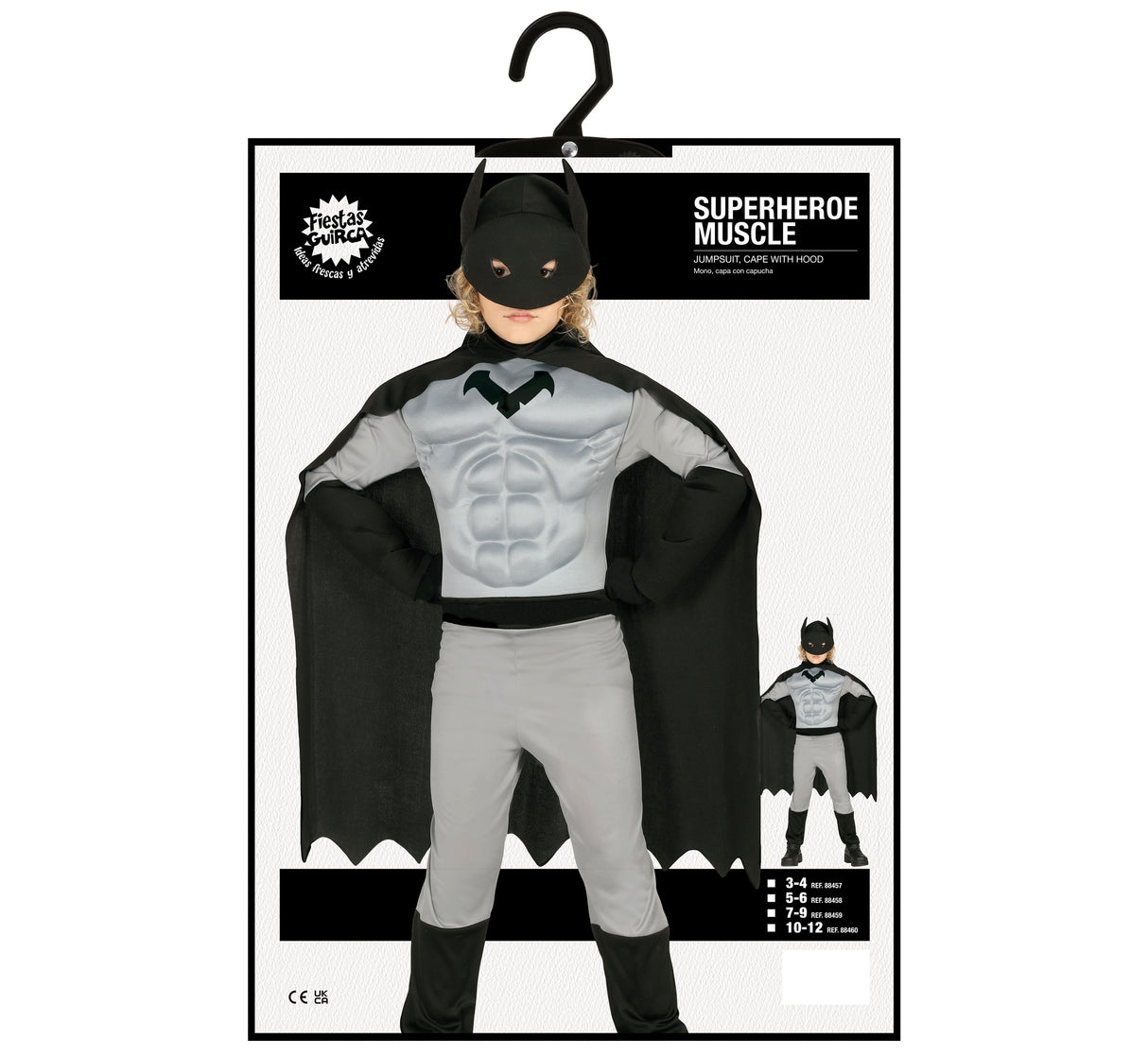 Déguisement super-héros musclé enfant gris et noir 10-12 ans
