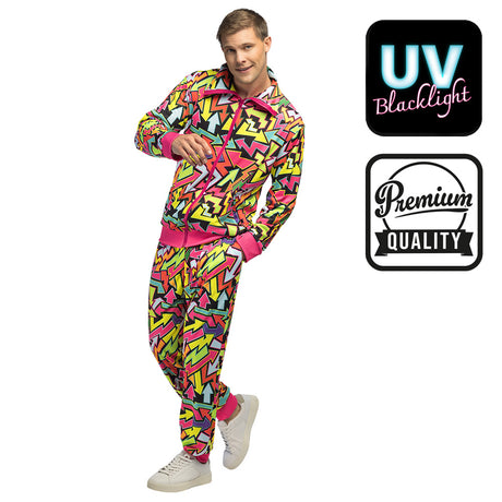 Men's street art tracksuit UV protection size S, 100% polyester, 80s disco and 90s old school style, high quality, ideal for adults.