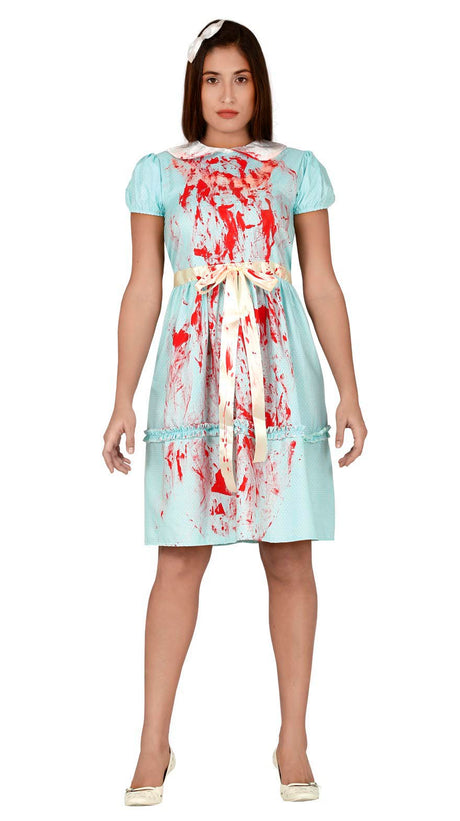 Adult women's blue ghost twins Halloween costume in polyester, size 42-44, perfect for spooky party dress-up.