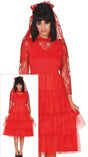 Adult women's red bride Halloween costume in size large 42-44, made of polyester.