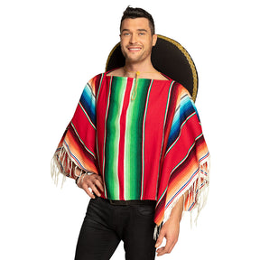 Men's Mexican poncho Rodrigo, one size, 100% acrylic, woven fabric with multicolor design, adult costume accessory.