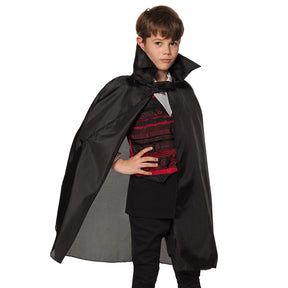 Children's black vampire cape for Halloween, 75 cm long, made of 100% polyester, perfect costume accessory for boys and girls.
