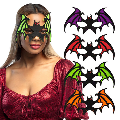 Felt bat mask for adults in four colors, Halloween costume accessory made of polyester and acrylic, suitable for men and women.