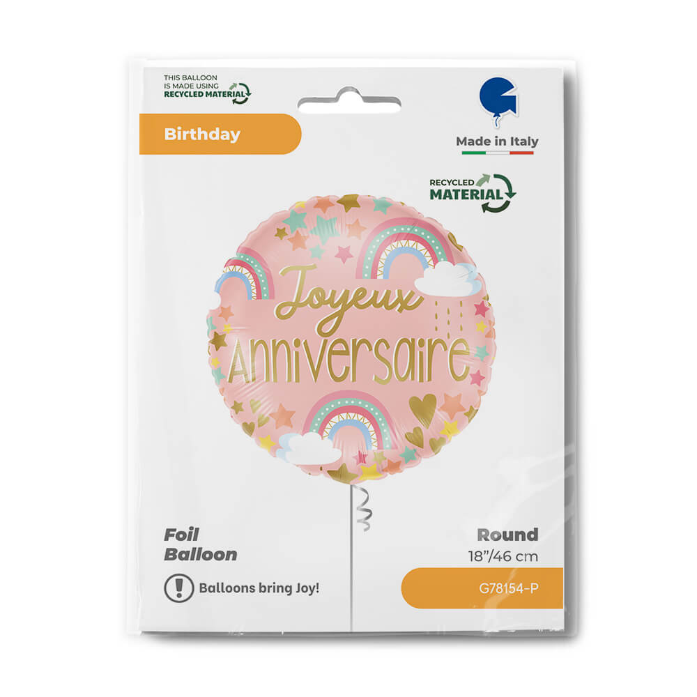Ballon joyeux anniversaire arc-en-ciel - 14" - Gonflage Hélium en boutique