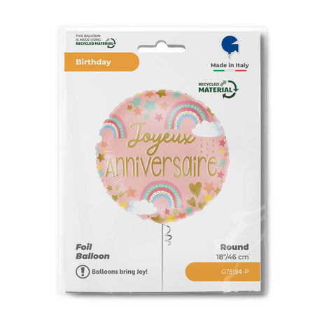 Ballon joyeux anniversaire arc-en-ciel - 14" - Gonflage Hélium en boutique