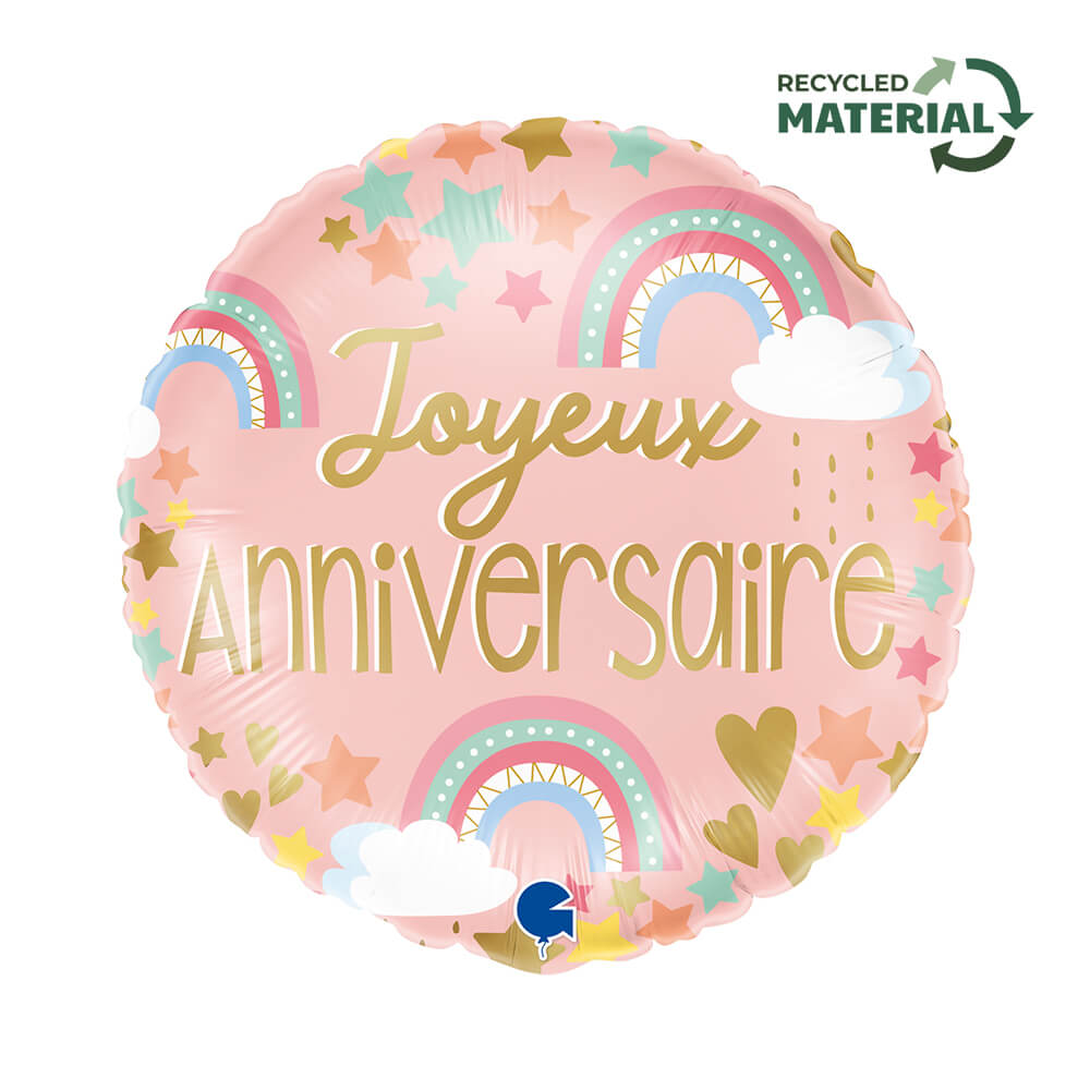 Ballon joyeux anniversaire arc-en-ciel - 14" - Gonflage Hélium en boutique