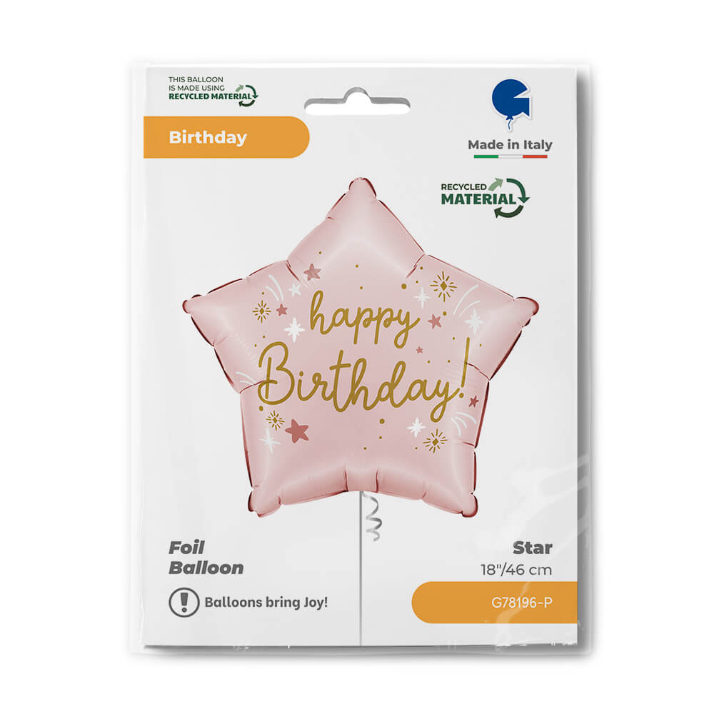 Ballon étoile rose - Happy Birthday - 43 cm - Gonflage Hélium en boutique