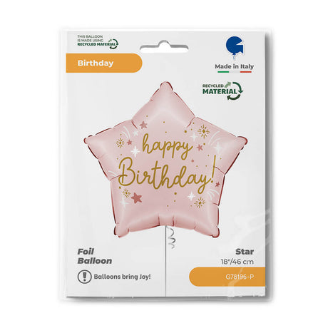 Ballon étoile rose - Happy Birthday - 43 cm - Gonflage Hélium en boutique