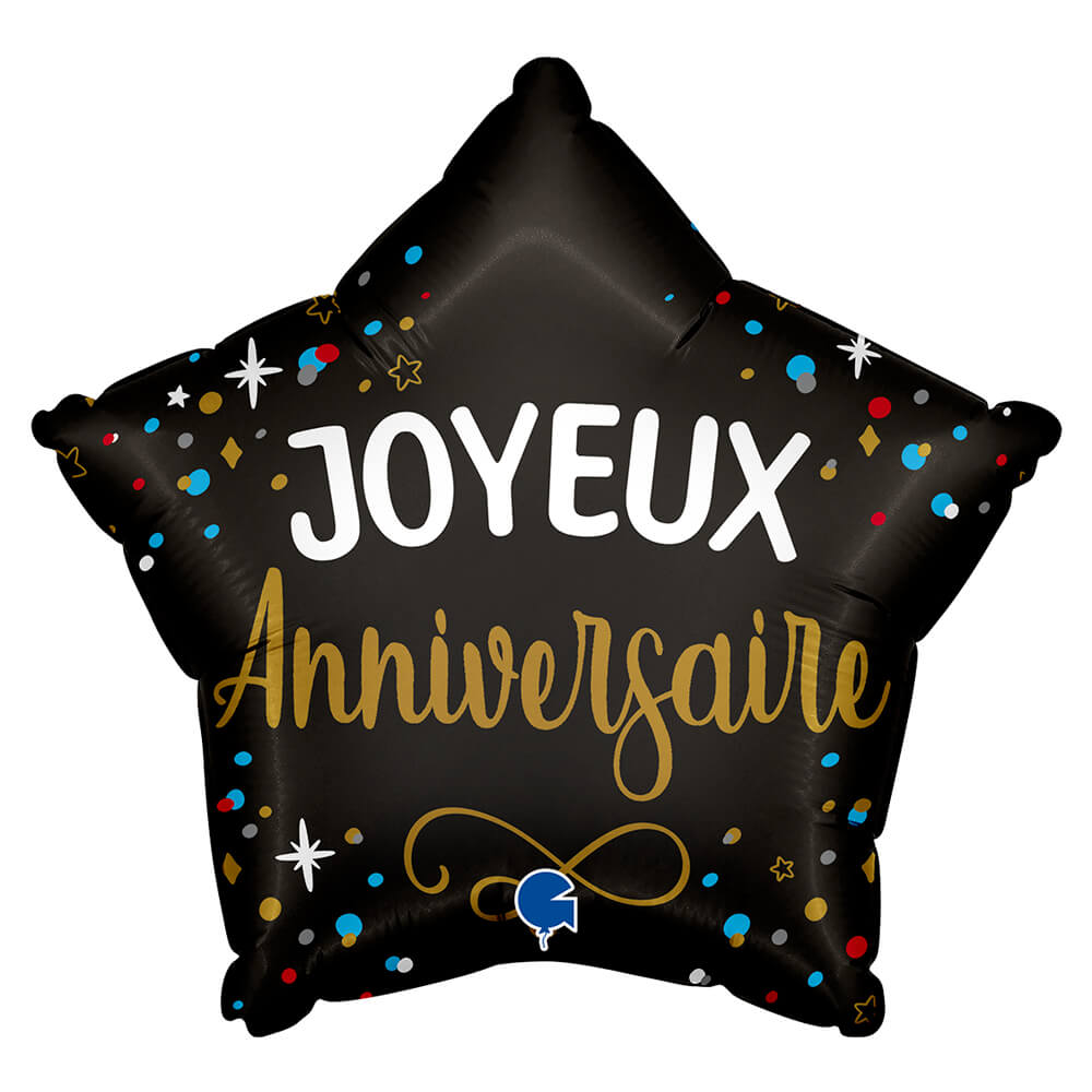Ballon étoile noire - Joyeux anniversaire - 43 cm - Gonflage Hélium en boutique