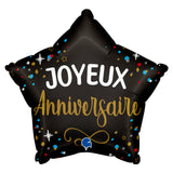 Ballon étoile noire - Joyeux anniversaire - 43 cm - Gonflage Hélium en boutique