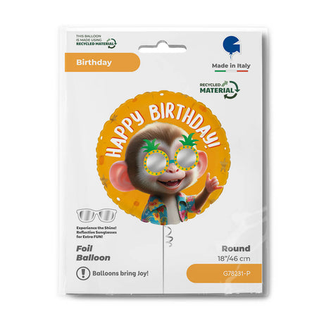 Ballon Happy Birthday singe cool - 14" - Gonflage Hélium en boutique