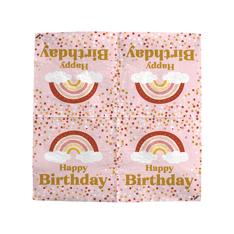 Serviettes anniversaire bohème - Lot de 20 - 33x33 cm
