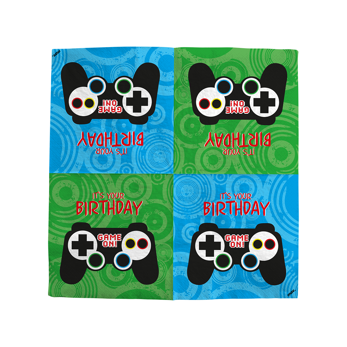 Serviettes fête manette de jeu - 33x33 cm - Lot de 20