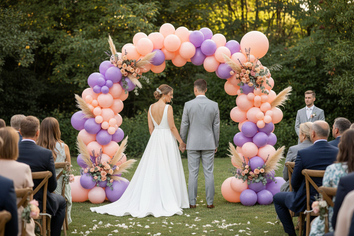 Arche de ballons pour cérémonie de mariage en extérieur