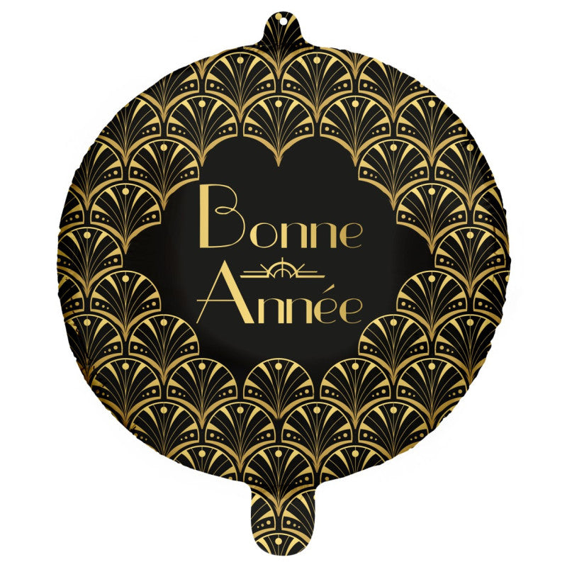 Ballon hélium rond Bonne Année bleu et or – Art déco flapper – 45 cm